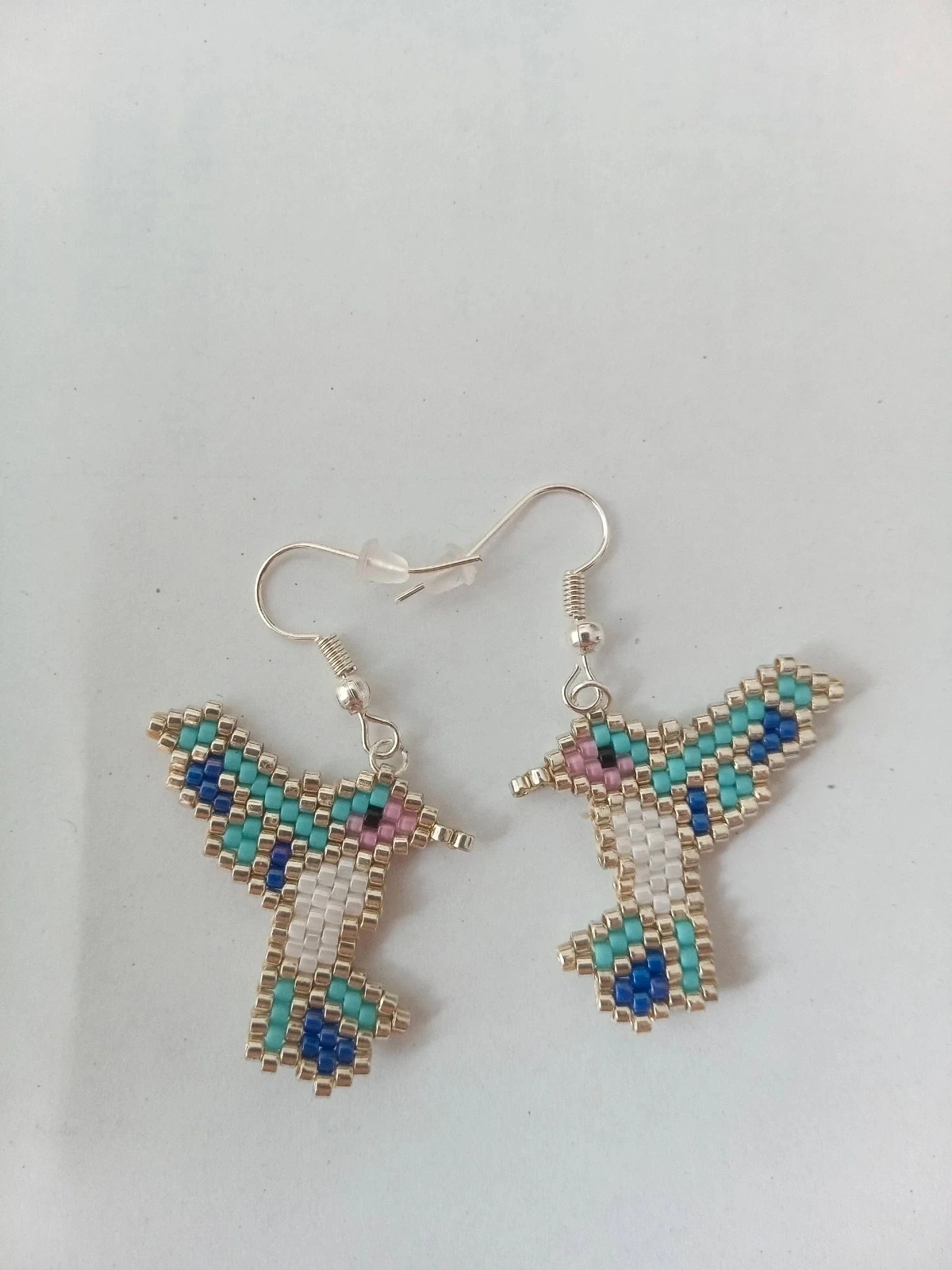 Miyuki delica bead hummingbird earrings – Turquoise and Blue – photo 2